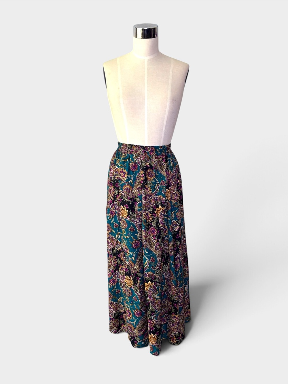 Vintage Teal Paisley Rayon Skirt - Women's Flowing Skirt